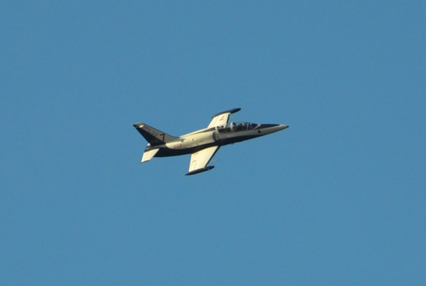 Zdjęcie z Nowej Zelandii - Wojskowy samolot wykonujacy efektowne akrobacje nad portem