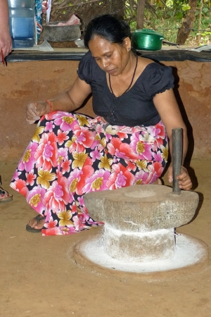 Zdjęcie ze Sri Lanki - i za pomoca kamiennego, obrotowego "moździeża" zrobiła mąkę ryżową