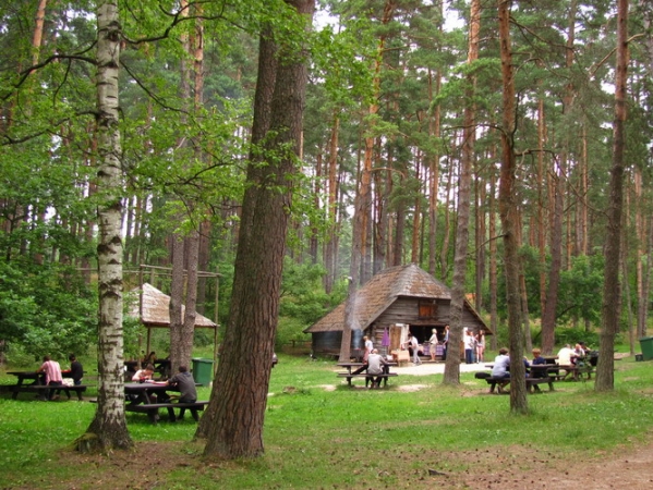Zdjęcie z Łotwy - Ryski skansen - leśny bar pod chmurką.