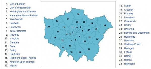 Zdjęcie z Wielkiej Brytanii - Podział Londynu na Gminy